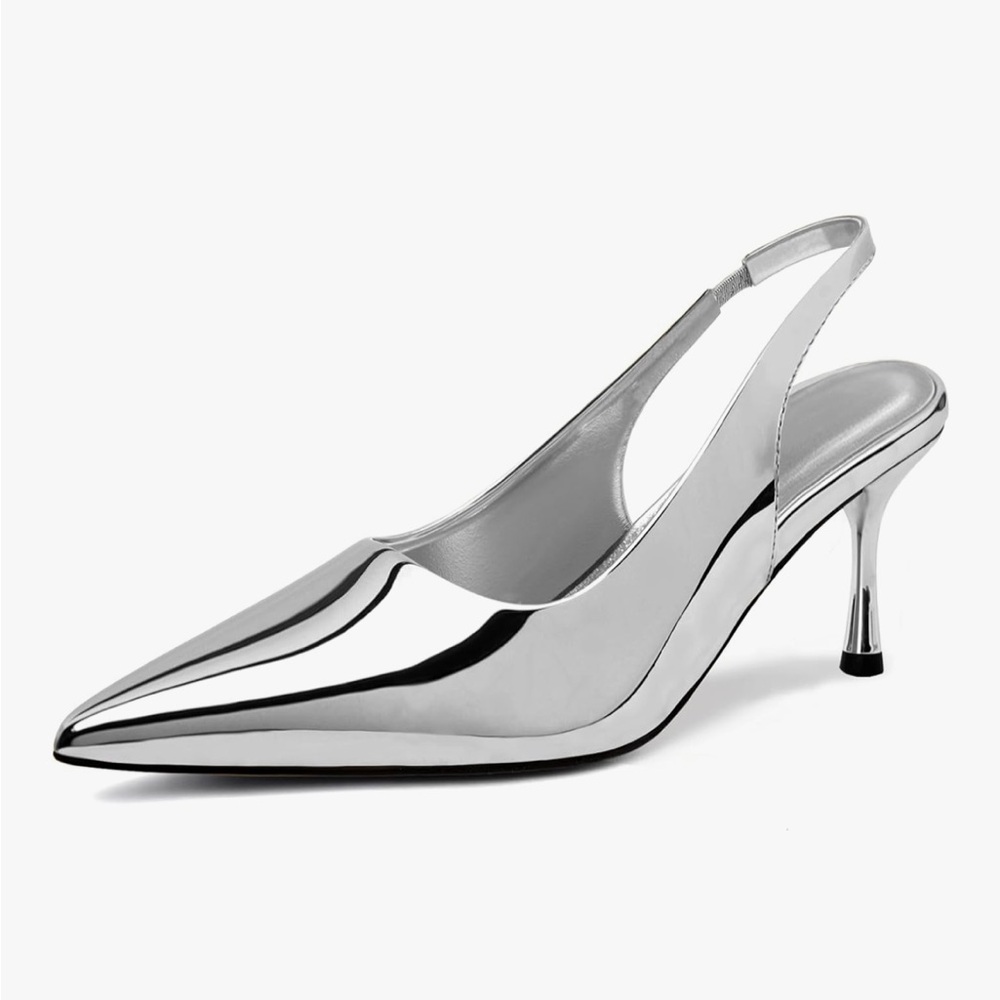 NWT Brand New Metallic Silver Kitten Heels Pumps Heels Holiday Looks